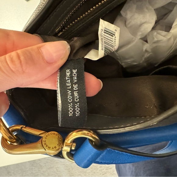 Marc by Marc Jacobs women’s crossbody leather hobo bag purse blue gray gold - Picture 10 of 15